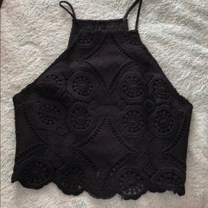 Black crocheted semi crop top